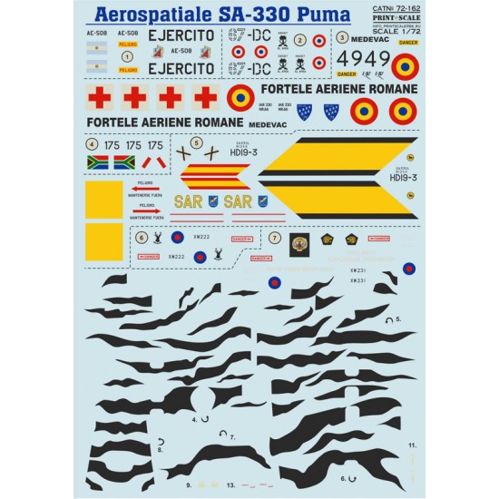 1/72 Wet Decals - Aerospatiale SA.330 Puma 1/72 Wet Decals - Aerospatiale SA.330 Puma