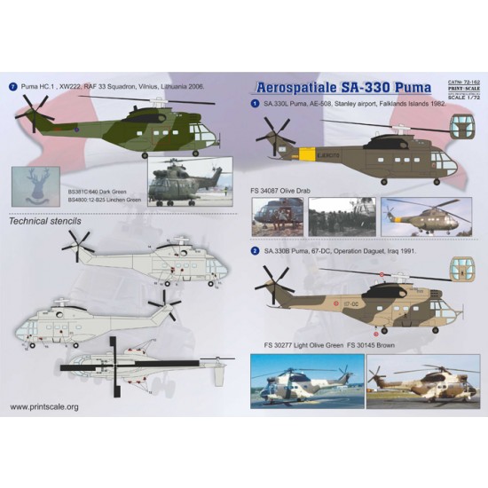 1/72 Wet Decals - Aerospatiale SA.330 Puma 1/72 Wet Decals - Aerospatiale SA.330 Puma