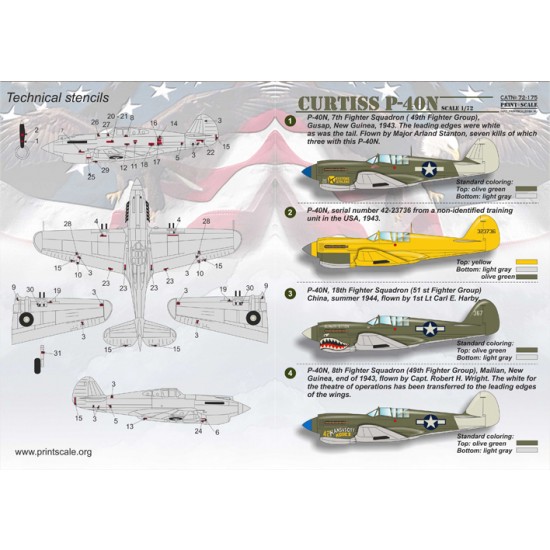 1/72 Wet Decals - Curtiss P-40N Warhawk 1/72 Wet Decals - Curtiss P-40N Warhawk