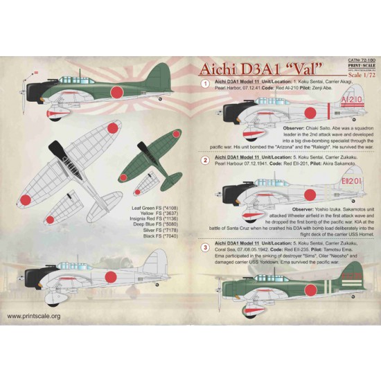 1/72 Wet Decals - Aichi D3A1 Val 1/72 Wet Decals - Aichi D3A1 Val