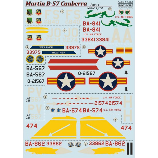 1/72 Wet Decals - Martin B-57 Canberra Part 1 1/72 Wet Decals - Martin B-57 Canberra Part 1
