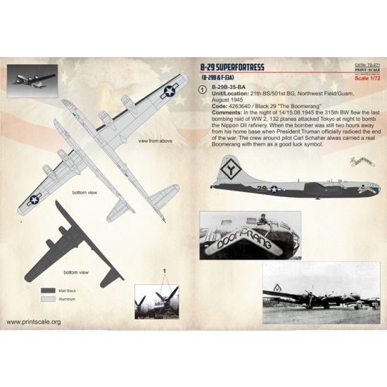 1/72 B-29 Superfortress (B-29B & F-13A) Decals 1/72 B-29 Superfortress (B-29B & F-13A) Decals