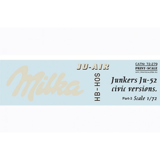 1/72 Junkers Ju-52 Civic Versions Decals Part.3 1/72 Junkers Ju-52 Civic Versions Decals Part.3