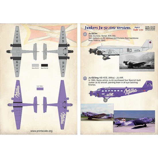 1/72 Junkers Ju-52 Civic Versions Decals Part.3 1/72 Junkers Ju-52 Civic Versions Decals Part.3