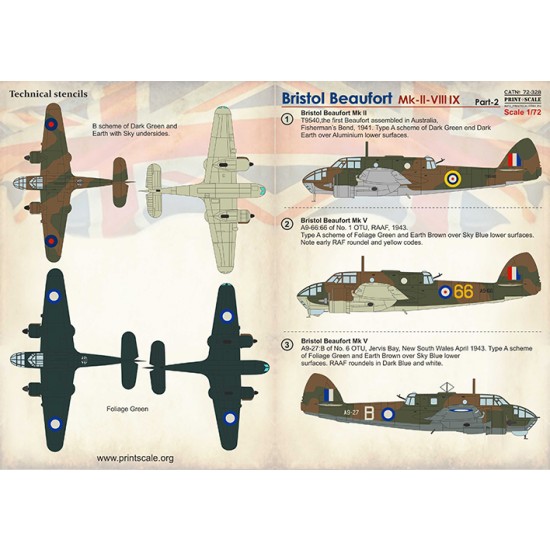 1/72 Bristol Beaufort Part.2 Decals (RAAF included) 1/72 Bristol Beaufort Part.2 Decals (RAAF included)