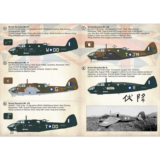 1/72 Bristol Beaufort Part.2 Decals (RAAF included) 1/72 Bristol Beaufort Part.2 Decals (RAAF included)