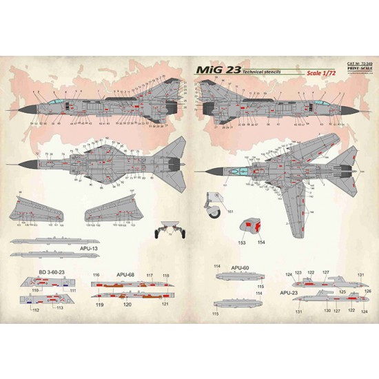 Decals for 1/72 MIG 23 Technical Stencils Decals for 1/72 MIG 23 Technical Stencils