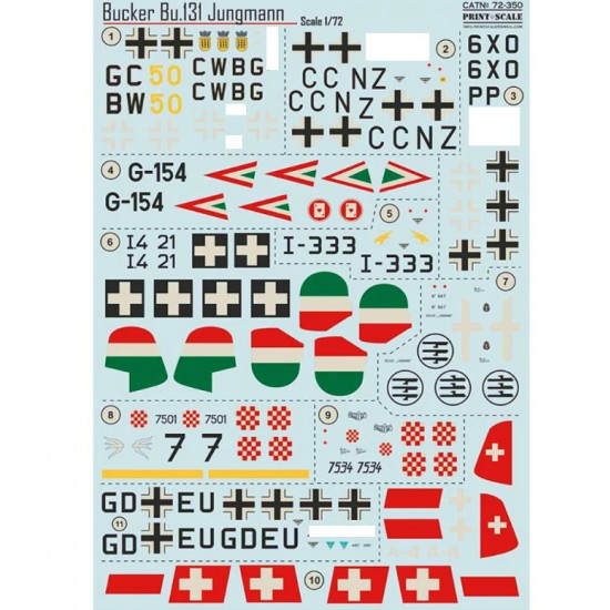 Decals for 1/72 Bucker Bu.131 Jungmann Decals for 1/72 Bucker Bu.131 Jungmann