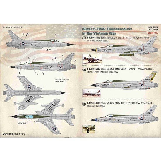 Decals for 1/72 Silver F-105D Thunderchiefs in the Vietnam War Decals for 1/72 Silver F-105D Thunderchiefs in the Vietnam War
