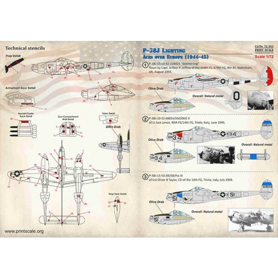 Decals for 1/72 Lockheed P-38J Lighting Aces over Europe 1944-1945 Decals for 1/72 Lockheed P-38J Lighting Aces over Europe 1944-1945
