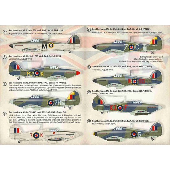 Decals for 1/72 Hurricane Hawker Sea