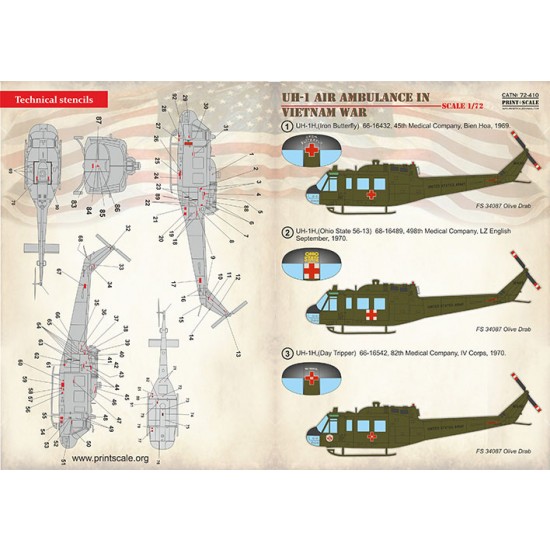 Decals for 1/72 Bell UH-1 Iroquois Air Ambulance in Vietnam War