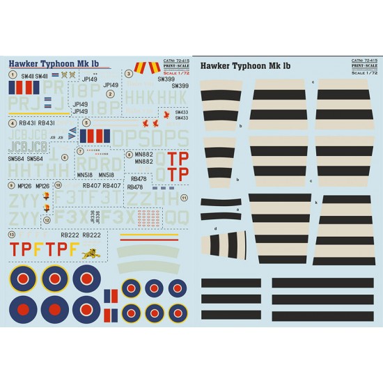 Decals for 1/72 Hawker Typhoon Mk.Ib Decals for 1/72 Hawker Typhoon Mk.Ib