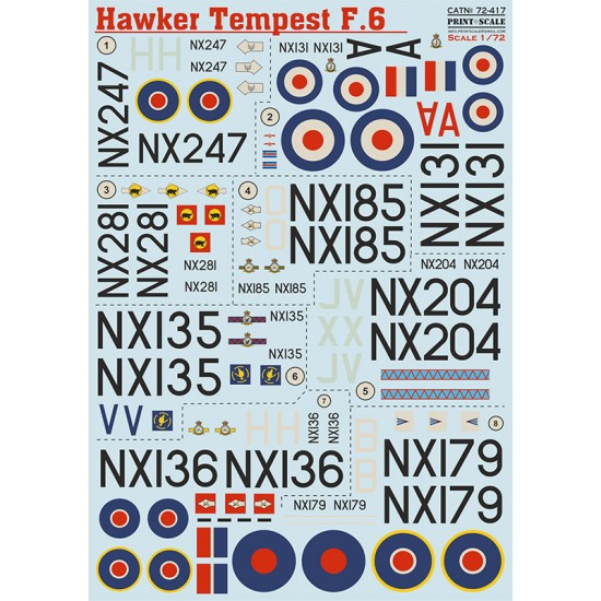 Decals for 1/72 Hawker Tempest F.6