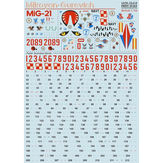 Decals for 1/72 Polish Air Force Mikoyan-Gurevich MiG-21 Decals for 1/72 Polish Air Force Mikoyan-Gurevich MiG-21
