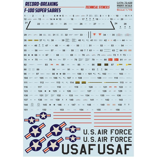 Decals for 1/72 North American F-100 Super Sabre Technical Stencils Decals for 1/72 North American F-100 Super Sabre Technical Stencils