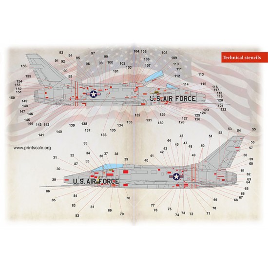 Decals for 1/72 North American F-100 Super Sabre Technical Stencils Decals for 1/72 North American F-100 Super Sabre Technical Stencils