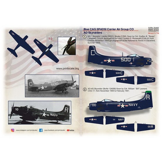 Decals for 1/72 Blue CAG SPADS. Carrier Air Group CO AD Skyraiders