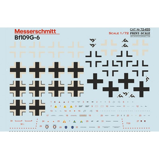 Decals for 1/72 Messerschmitt BF 109 G-6 The complete set 1.5 leaf Decals for 1/72 Messerschmitt BF 109 G-6 The complete set 1.5 leaf