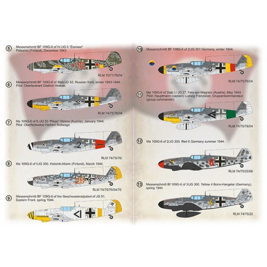 Decals for 1/72 Messerschmitt BF 109 G-6 The complete set 1.5 leaf Decals for 1/72 Messerschmitt BF 109 G-6 The complete set 1.5 leaf