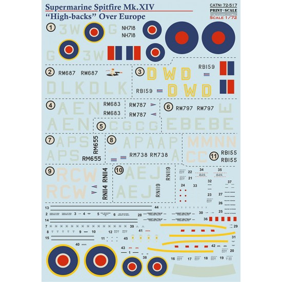 1/72 Supermarine Spitfire XIV Decal - High Backs Over Europe 1/72 Supermarine Spitfire XIV Decal - High Backs Over Europe
