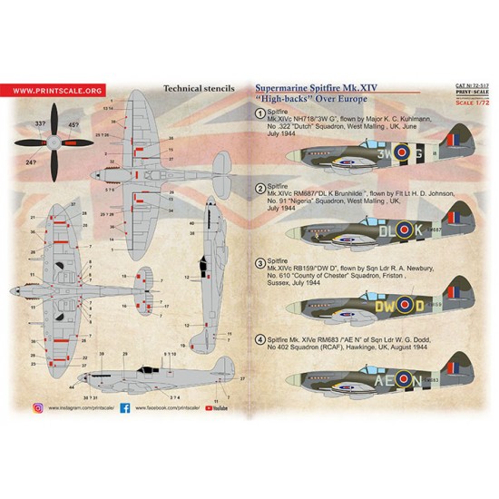 1/72 Supermarine Spitfire XIV Decal - High Backs Over Europe 1/72 Supermarine Spitfire XIV Decal - High Backs Over Europe