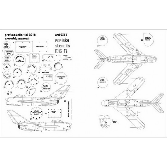 1/32 MiG-17 CSSR AF Popisky Stencils Decals 1/32 MiG-17 CSSR AF Popisky Stencils Decals