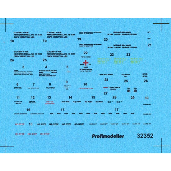 Decal for 1/32 Curtiss P-40 B/C/E Warhawk Stencils Decal for 1/32 Curtiss P-40 B/C/E Warhawk Stencils