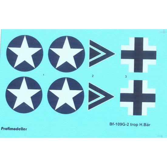 Decals for 1/32 Heinz Bar Messerschmitt Bf 109 G-2 USA Decals for 1/32 Heinz Bar Messerschmitt Bf 109 G-2 USA