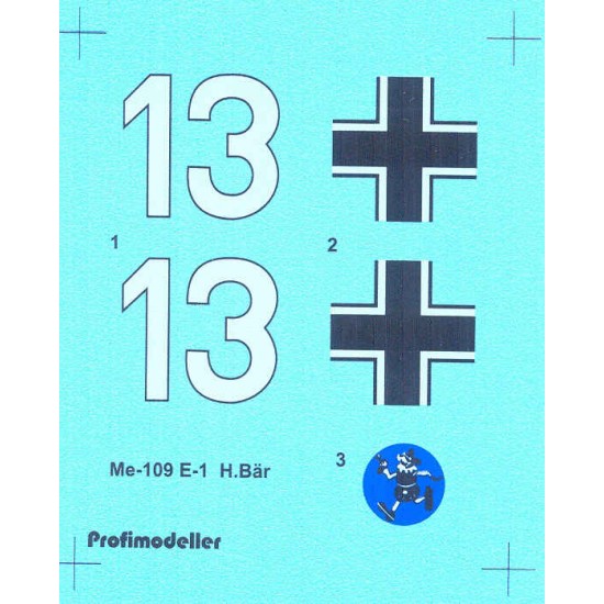 Decals for 1/32 Heinz Bar Messerschmitt Bf 109 E-1 Decals for 1/32 Heinz Bar Messerschmitt Bf 109 E-1
