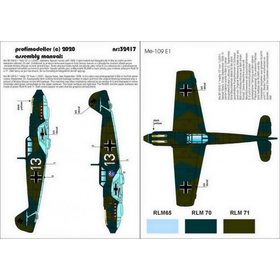 Decals for 1/32 Heinz Bar Messerschmitt Bf 109 E-1 Decals for 1/32 Heinz Bar Messerschmitt Bf 109 E-1