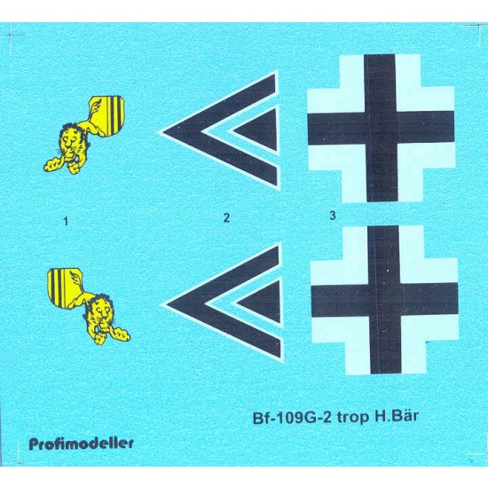 Decals for 1/32 Heinz Bar Messerschmitt Bf 109 G-2 trop Decals for 1/32 Heinz Bar Messerschmitt Bf 109 G-2 trop