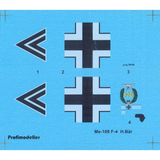Decals for 1/32 Heinz Bar Messerschmitt Bf 109 F-4 Decals for 1/32 Heinz Bar Messerschmitt Bf 109 F-4