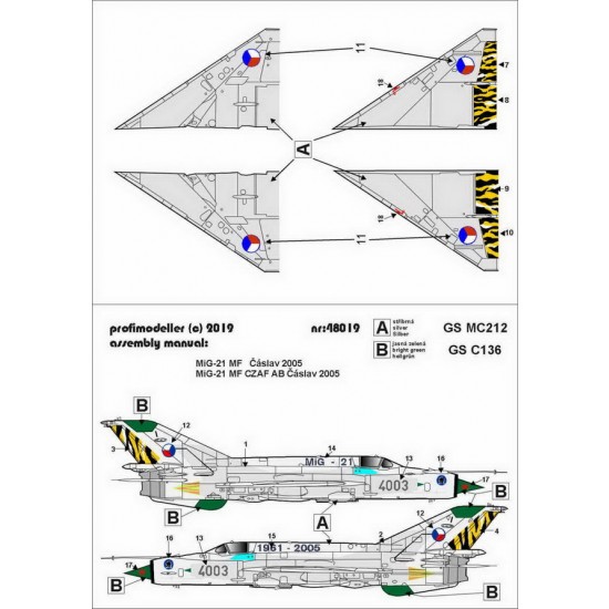 Decals for 1/48 Mikoyan-Gurevich MiG-21MF AB Caslav