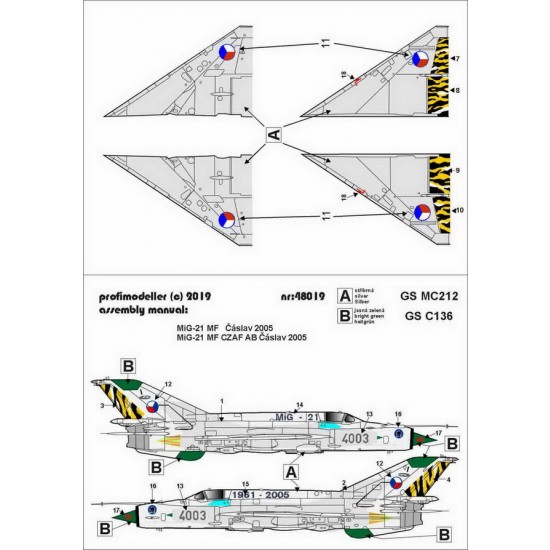 Decals for 1/48 Mikoyan-Gurevich MiG-21MF AB Caslav Decals for 1/48 Mikoyan-Gurevich MiG-21MF AB Caslav