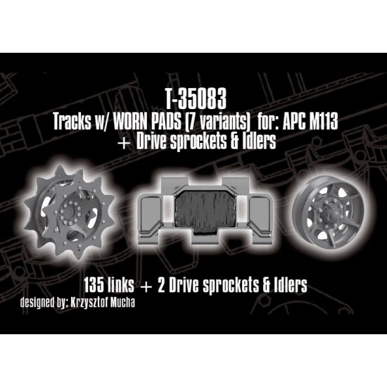 1/35 APC M113 Tracks (worn pads), Drive Sprockets, Idler Wheels 1/35 APC M113 Tracks (worn pads), Drive Sprockets, Idler Wheels