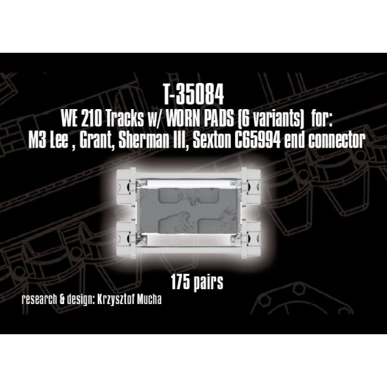 1/35 TWE210 Tracks (worn pads) for Ram/Sexton/Grant/Sherman III (C65994 end connector) 1/35 TWE210 Tracks (worn pads) for Ram/Sexton/Grant/Sherman III (C65994 end connector)