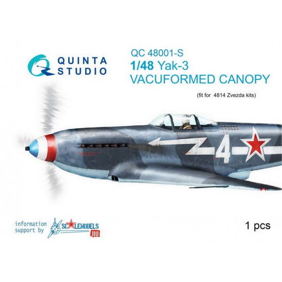 1/48 Yak-3 Vacuformed Clear Canopy for Zvezda Kit #4814 1/48 Yak-3 Vacuformed Clear Canopy for Zvezda Kit #4814