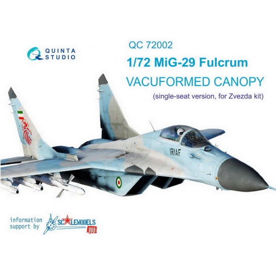 1/72 MiG-29 Vacuformed Clear Canopy for Zvezda Kit #7278/7309 1/72 MiG-29 Vacuformed Clear Canopy for Zvezda Kit #7278/7309