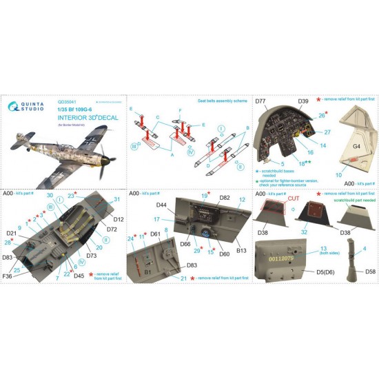 1/35 Bf 109G-6 3D-Printed & Coloured Interior on Decal Paper for Border Model kit 1/35 Bf 109G-6 3D-Printed & Coloured Interior on Decal Paper for Border Model kit
