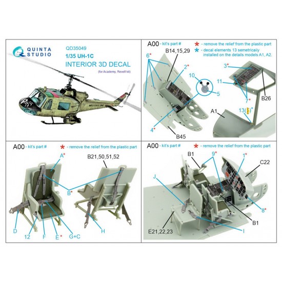 1/35 UH-1C 3D-Printed & Coloured Interior on Decal Paper for Academy kits 1/35 UH-1C 3D-Printed & Coloured Interior on Decal Paper for Academy kits
