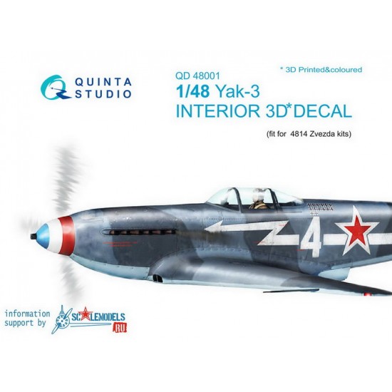 1/48 Yak-3 Interior Detail Set (on decal paper) for Zvezda Kit #4814