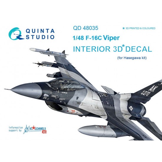 1/48 F-16C Interior Detail Set (on decal paper) for Hasegawa Kit