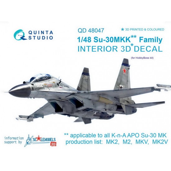 1/48 Su-30Mkk Interior Detail Set (on decal paper) for Hobbyboss Kit 1/48 Su-30Mkk Interior Detail Set (on decal paper) for Hobbyboss Kit