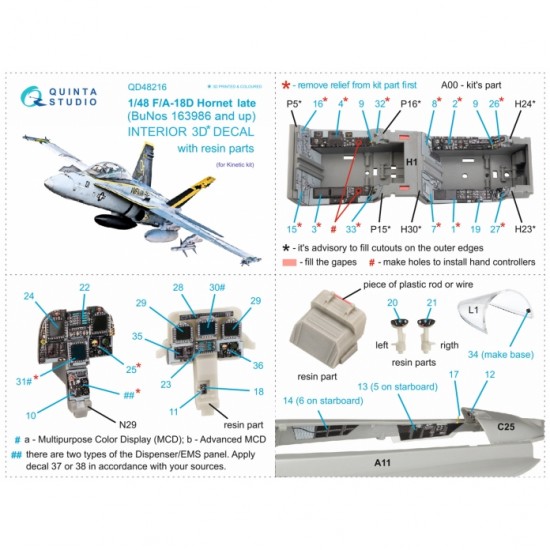 1/48 F/A-18D Late 3D-Printed & Coloured Interior on Decal Paper w/resin for Kinetic kits 1/48 F/A-18D Late 3D-Printed & Coloured Interior on Decal Paper w/resin for Kinetic kits