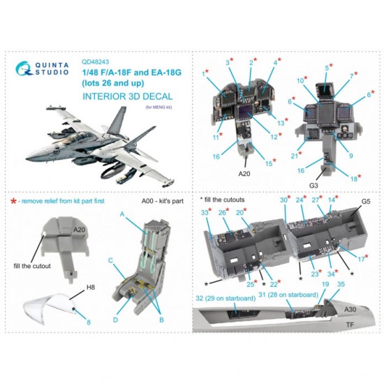 1/48 F/A-18F Late/EA-18G 3D-Printed & Coloured Interior on Decal Paper for Meng kits 1/48 F/A-18F Late/EA-18G 3D-Printed & Coloured Interior on Decal Paper for Meng kits