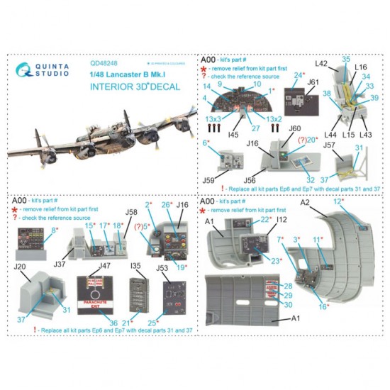 1/48 Avro Lancaster B Mk.I 3D-Printed & Coloured Interior on Decal Paper for HK Models 1/48 Avro Lancaster B Mk.I 3D-Printed & Coloured Interior on Decal Paper for HK Models