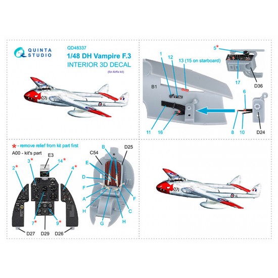 1/48 DH Vampire F.3 Coloured Interior Detail Parts for Airfix kits 1/48 DH Vampire F.3 Coloured Interior Detail Parts for Airfix kits