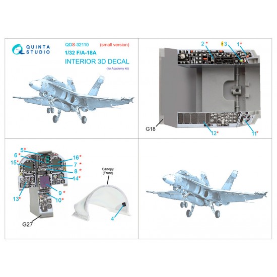 1/32 F/A-18A Interior on Decal Paper for Academy kits (small ver) 1/32 F/A-18A Interior on Decal Paper for Academy kits (small ver)