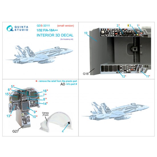 1/32 F/A-18A++ 3D-Printed & Coloured Interior on Decal Paper for Academy kits (small ver) 1/32 F/A-18A++ 3D-Printed & Coloured Interior on Decal Paper for Academy kits (small ver)